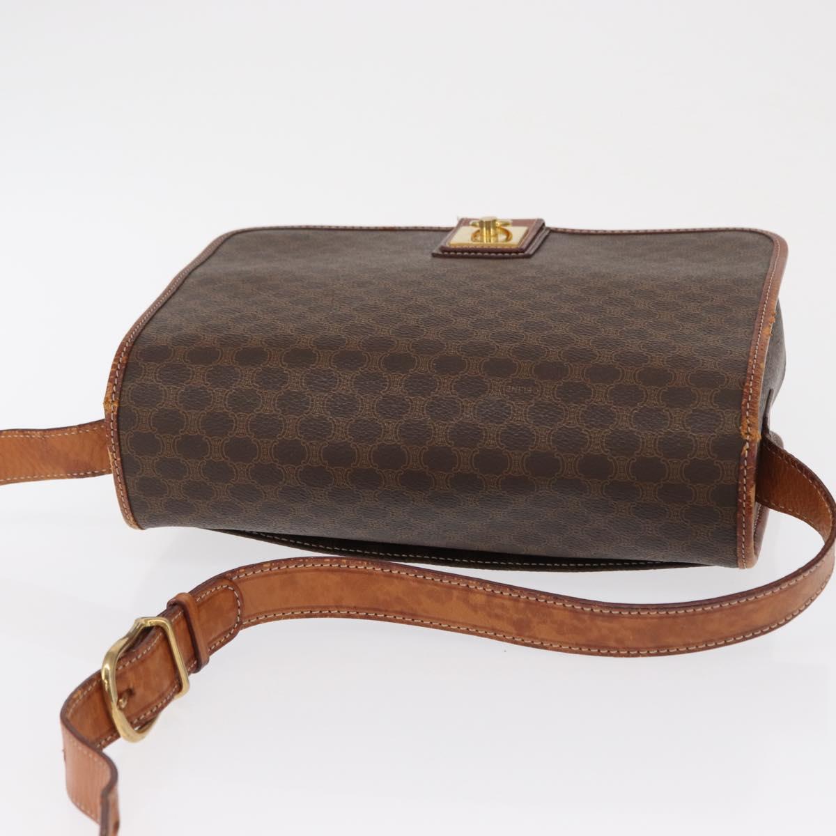CELINE Macadam Canvas Shoulder Bag PVC Leather Brown Gold Auth 164464