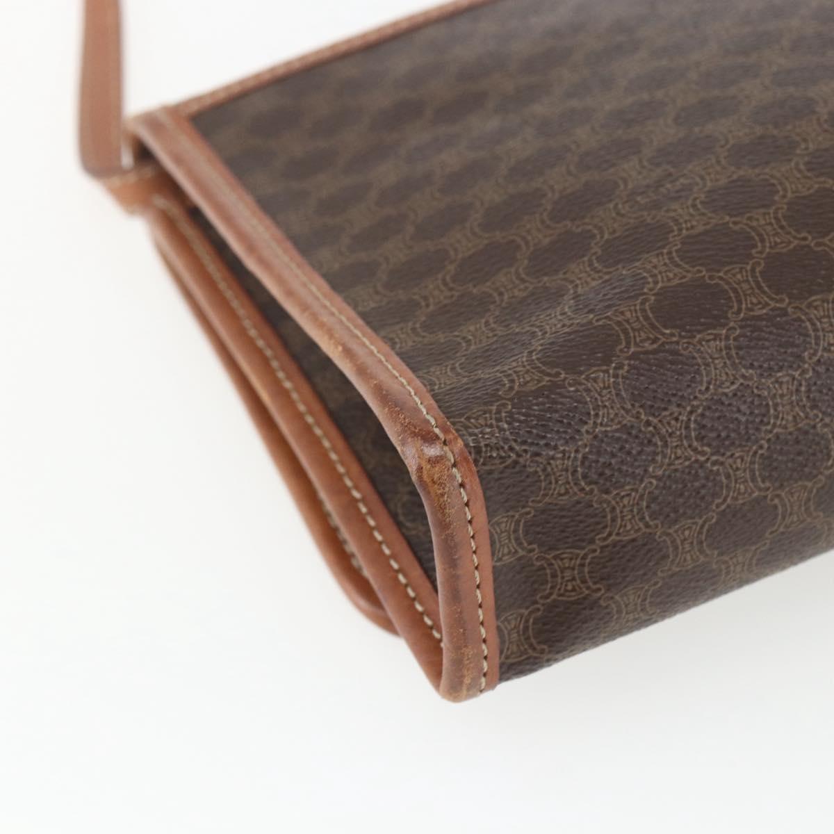 CELINE Macadam Canvas Shoulder Bag PVC Leather Brown Gold Auth 164465