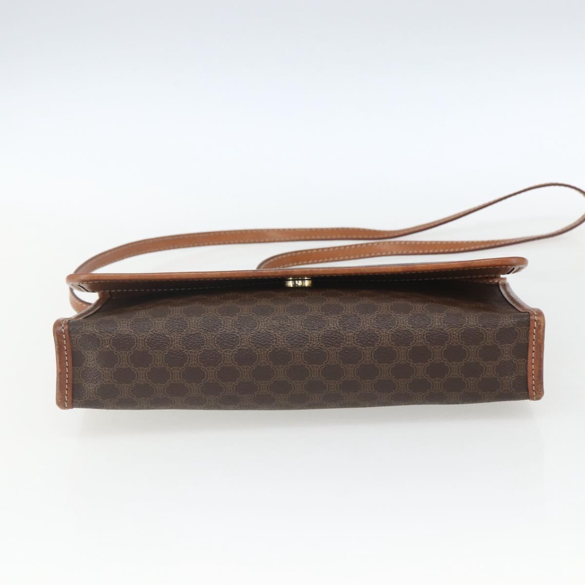 CELINE Macadam Canvas Shoulder Bag PVC Leather Brown Gold Auth 164465