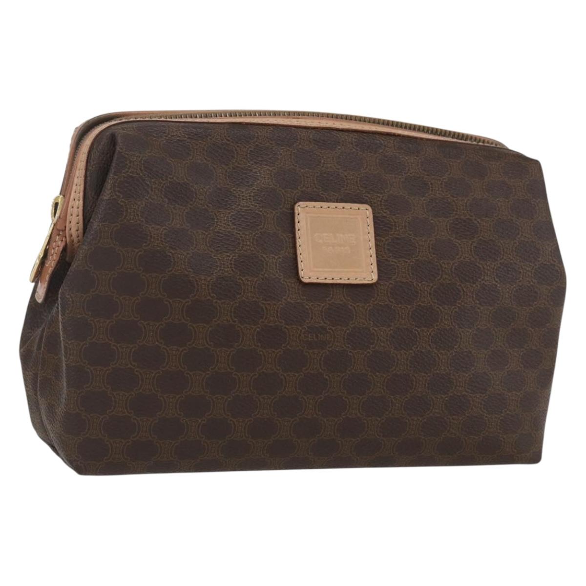 CELINE Macadam Canvas Clutch Bag PVC Leather Brown Gold Auth 164466