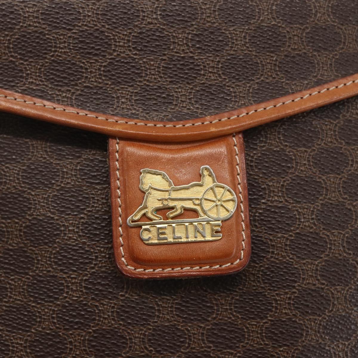 CELINE Macadam Canvas Shoulder Bag PVC Leather Brown Gold Auth 164467
