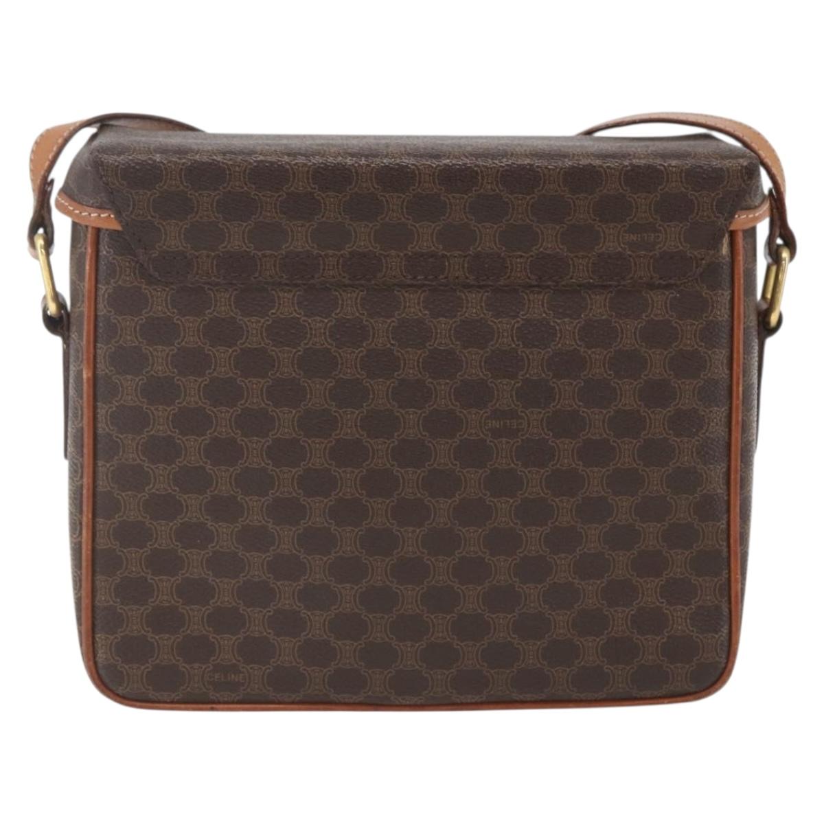 CELINE Macadam Canvas Shoulder Bag PVC Leather Brown Gold Auth 164467