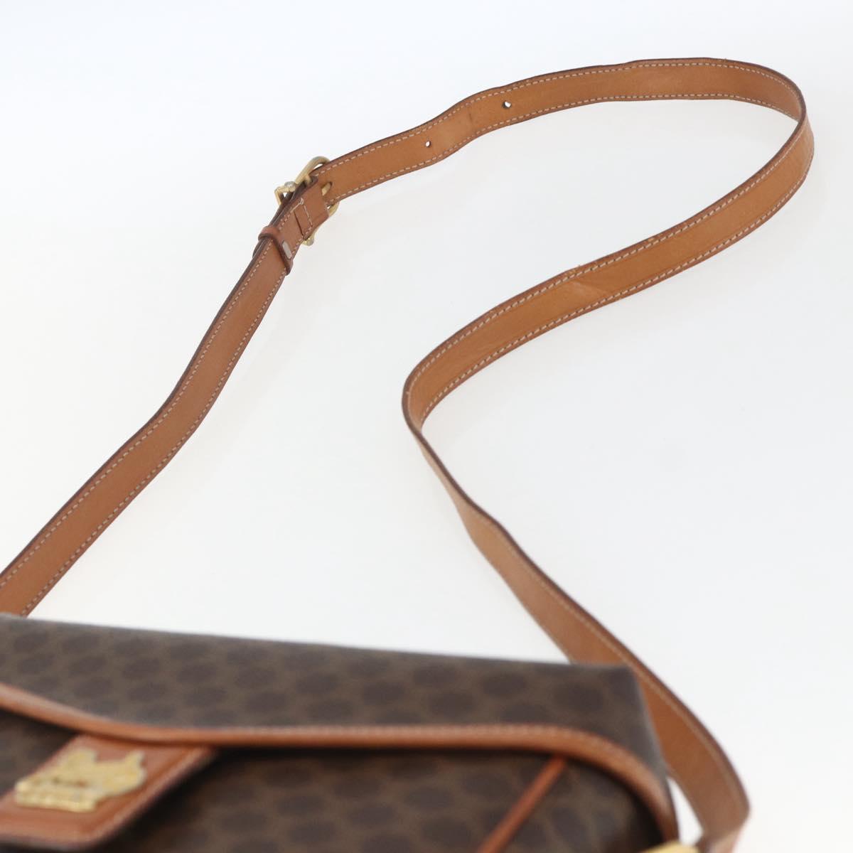 CELINE Macadam Canvas Shoulder Bag PVC Leather Brown Gold Auth 164467