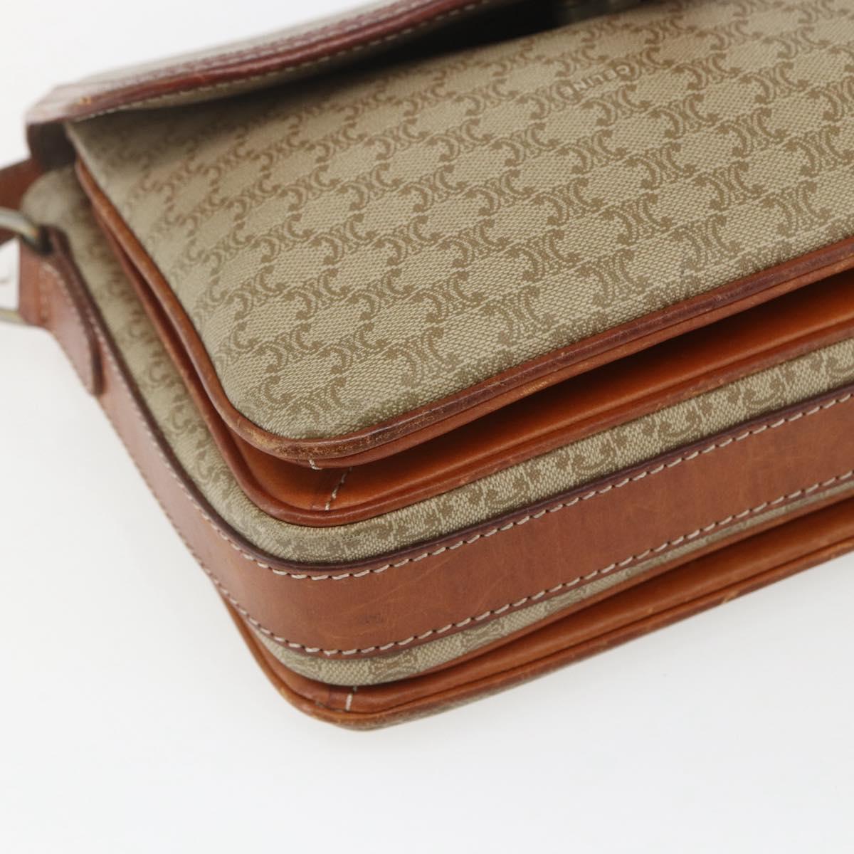 CELINE Macadam Canvas Shoulder Bag PVC Beige Gold Auth 164469