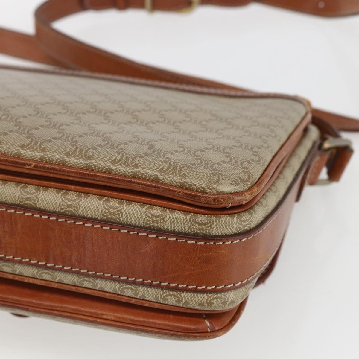 CELINE Macadam Canvas Shoulder Bag PVC Beige Gold Auth 164469
