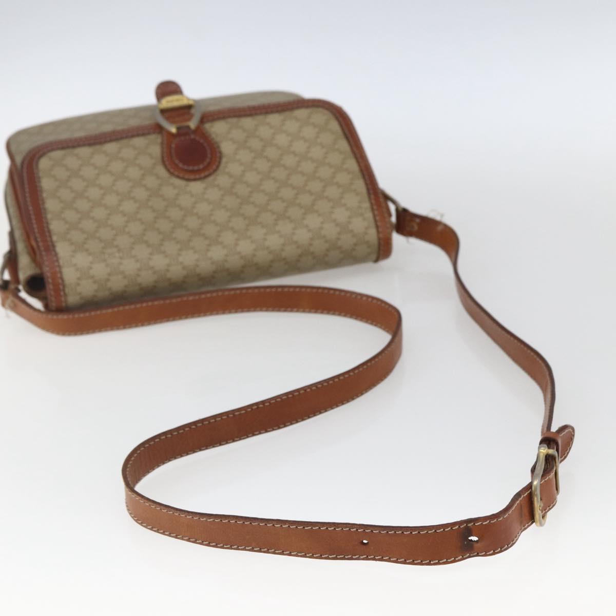 CELINE Macadam Canvas Shoulder Bag PVC Beige Gold Auth 164469