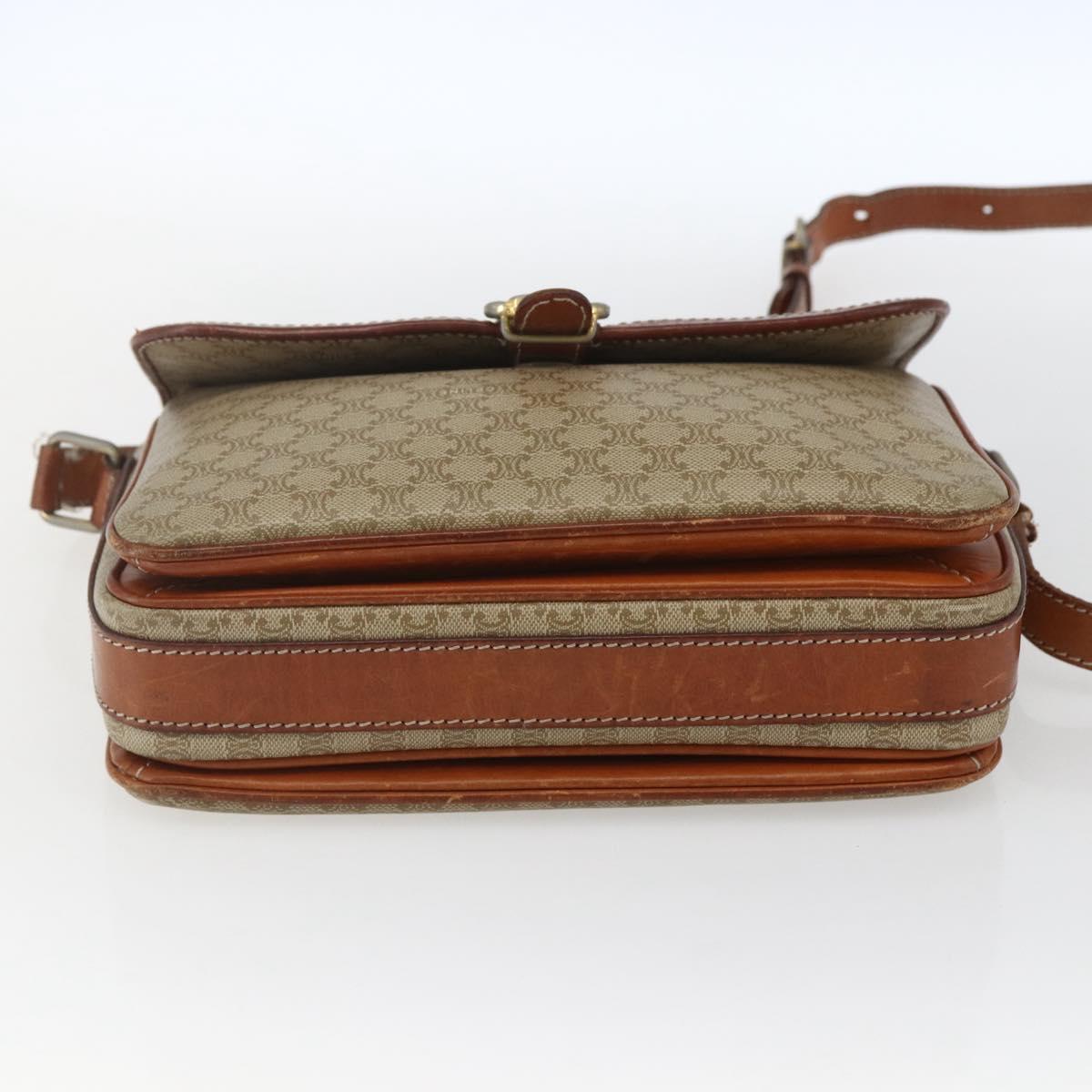 CELINE Macadam Canvas Shoulder Bag PVC Beige Gold Auth 164469