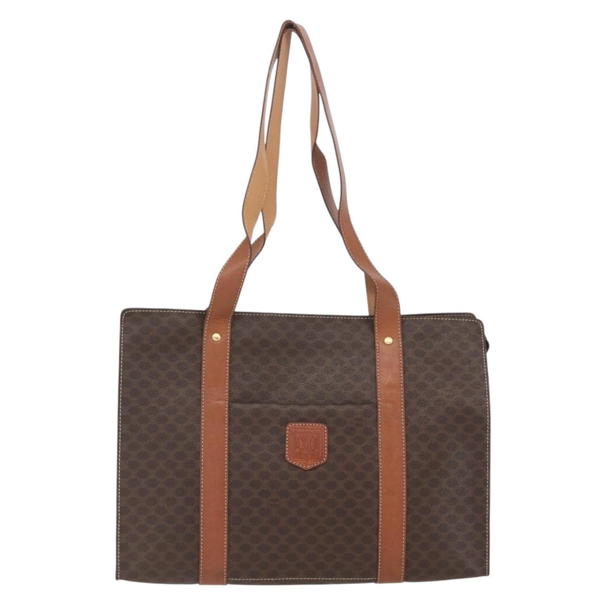 CELINE Macadam Canvas Tote Bag PVC Beige Gold Auth 164471
