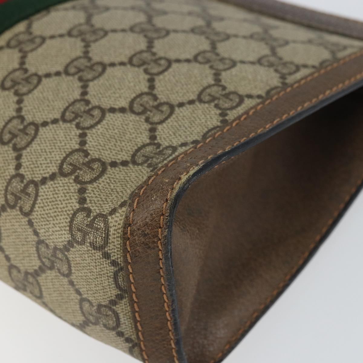 GUCCI GG Supreme Web Sherry Line Clutch Bag PVC Beige Gold 89 01 002 Auth 164472