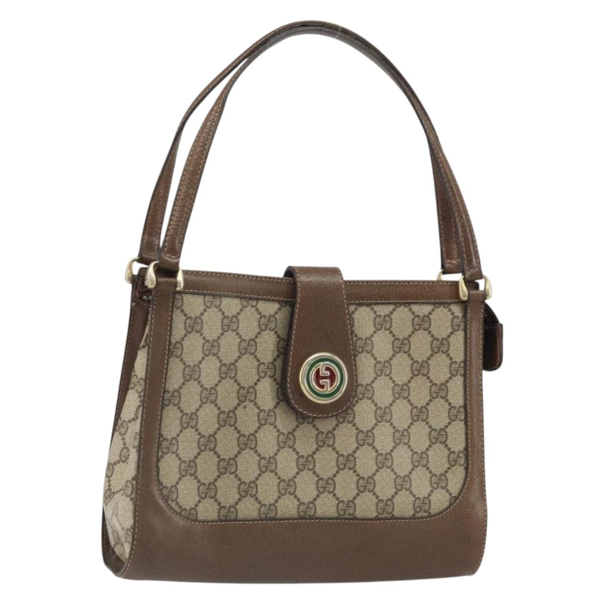 GUCCI GG Supreme Shoulder Bag PVC Beige Gold Auth 164473