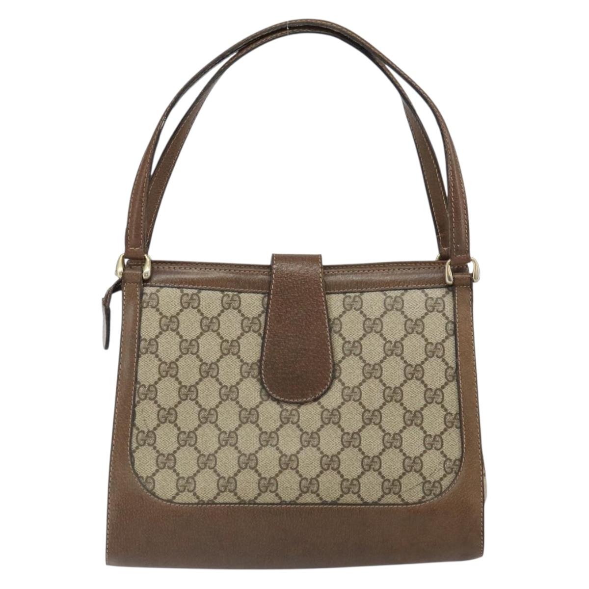 GUCCI GG Supreme Shoulder Bag PVC Beige Gold Auth 164473