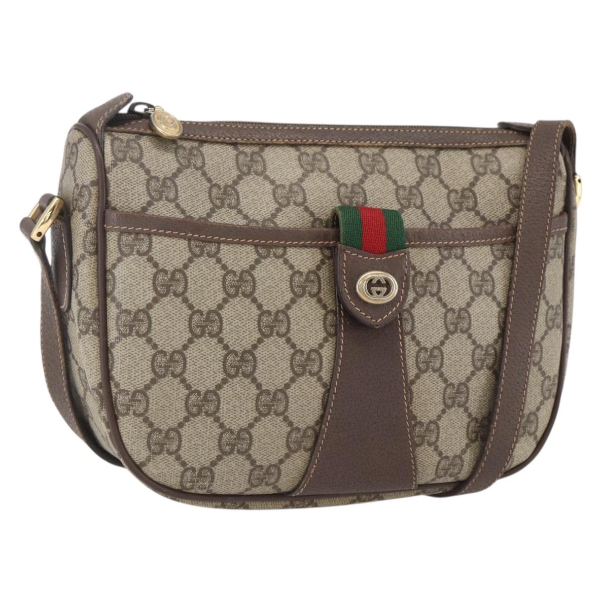 GUCCI GG Supreme Web Sherry Line Bag PVC Beige Gold 89 02 032 Auth 164474