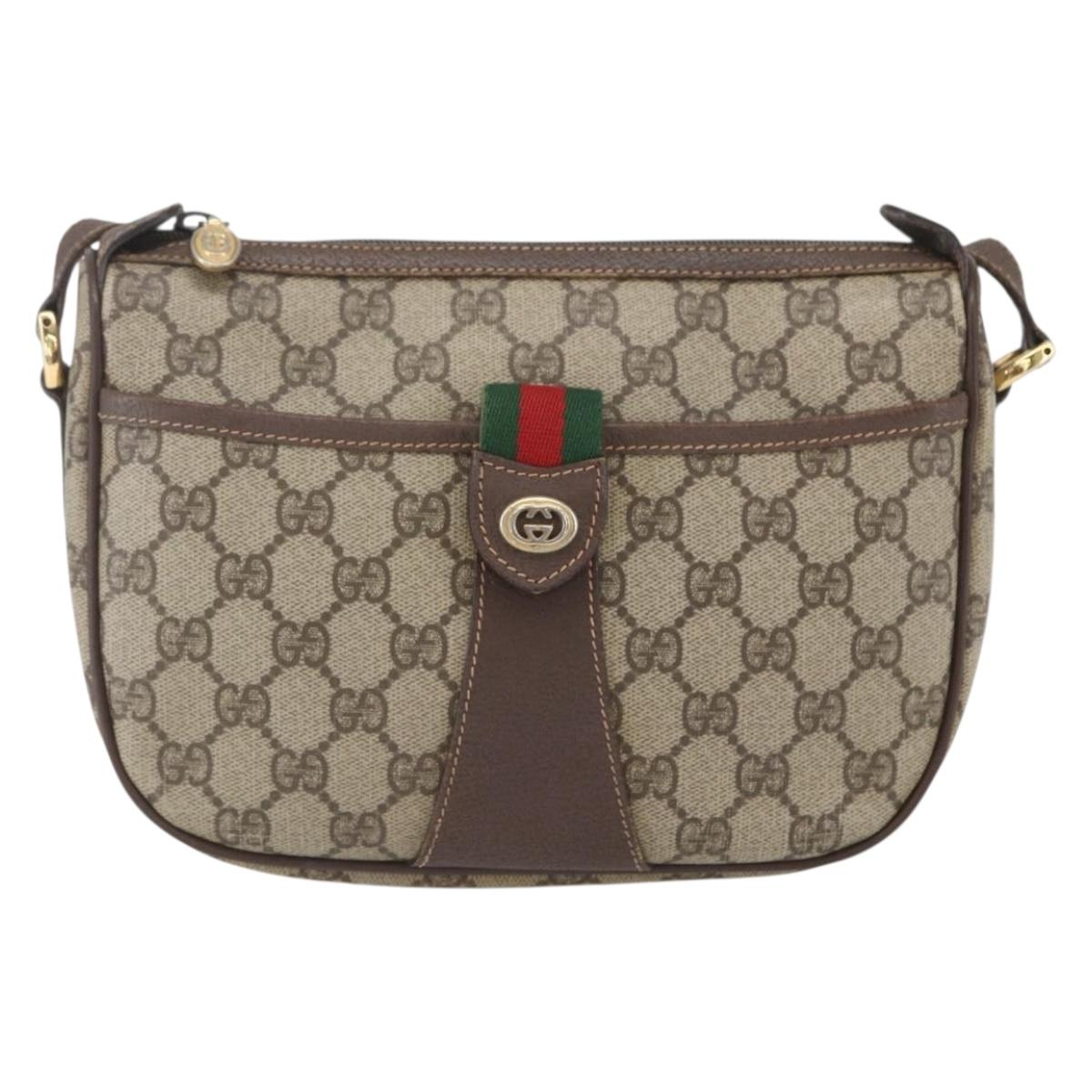 GUCCI GG Supreme Web Sherry Line Bag PVC Beige Gold 89 02 032 Auth 164474