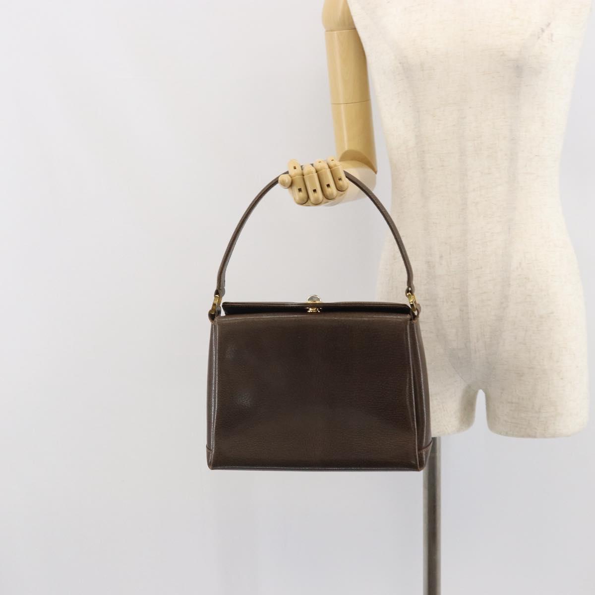 GUCCI Hand Bag Leather Brown Gold 001 085 1368 Auth 164477
