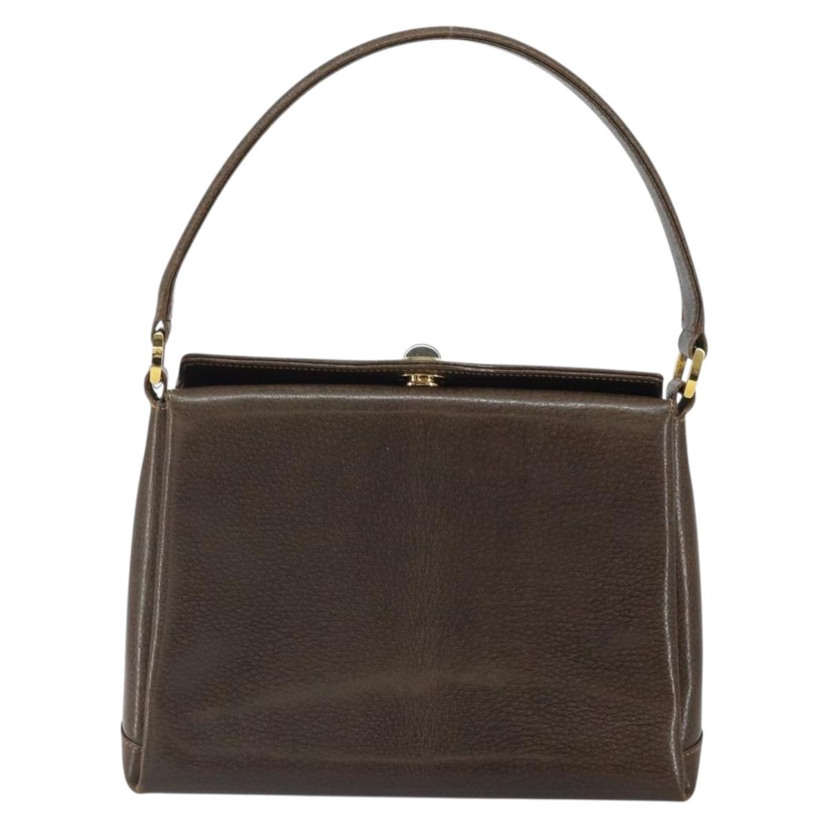 GUCCI Hand Bag Leather Brown Gold 001 085 1368 Auth 164477