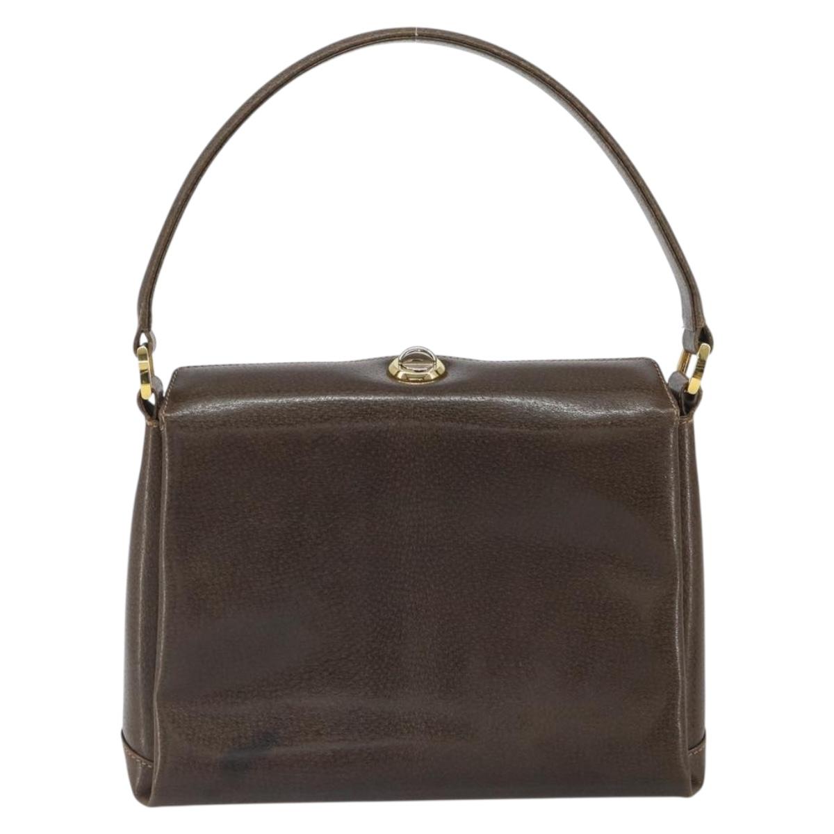 GUCCI Hand Bag Leather Brown Gold 001 085 1368 Auth 164477