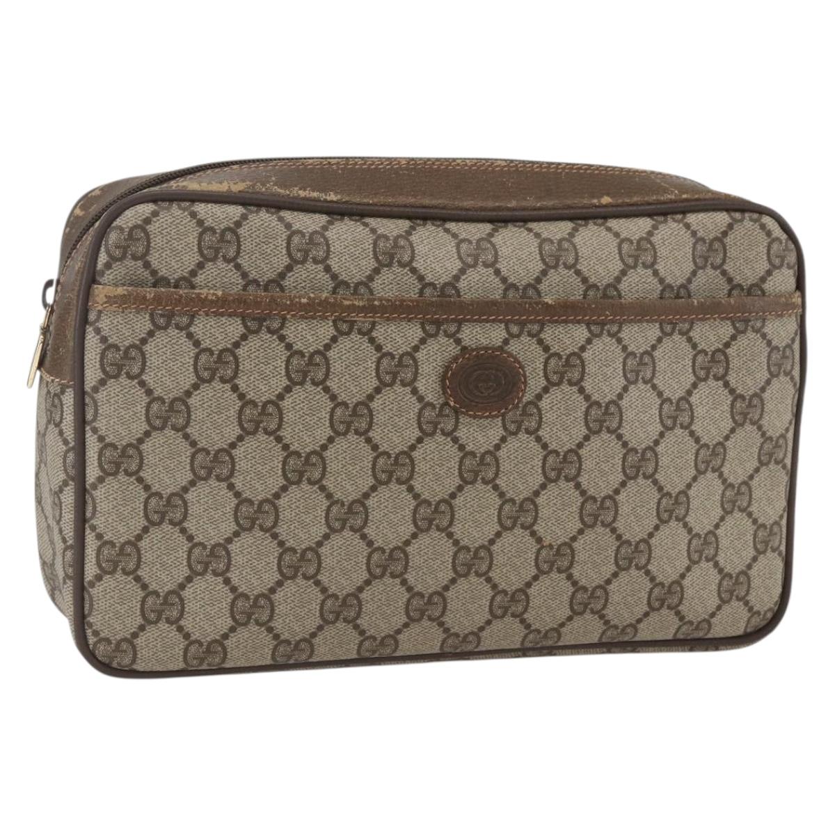 GUCCI GG Supreme Clutch Bag PVC Beige Gold 89 01 044 Auth 164478