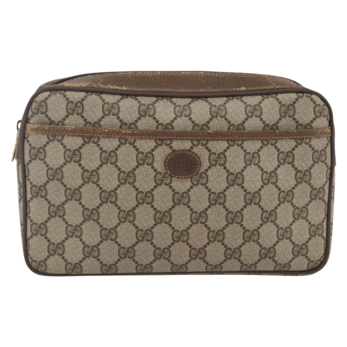 GUCCI GG Supreme Clutch Bag PVC Beige Gold 89 01 044 Auth 164478