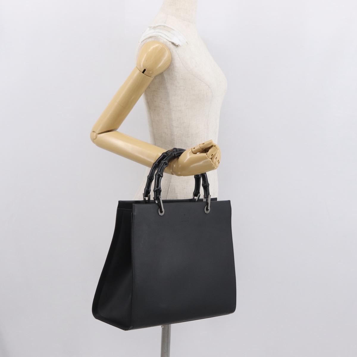 GUCCI Bamboo Hand Bag Leather Black 002 1010 Auth 164479