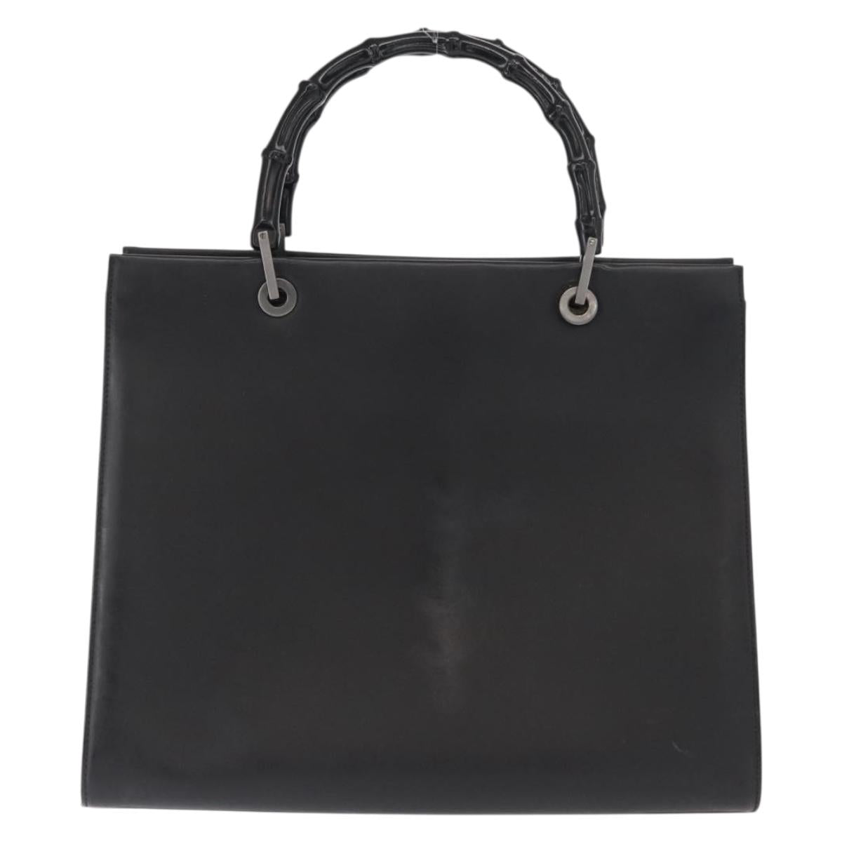 GUCCI Bamboo Hand Bag Leather Black 002 1010 Auth 164479