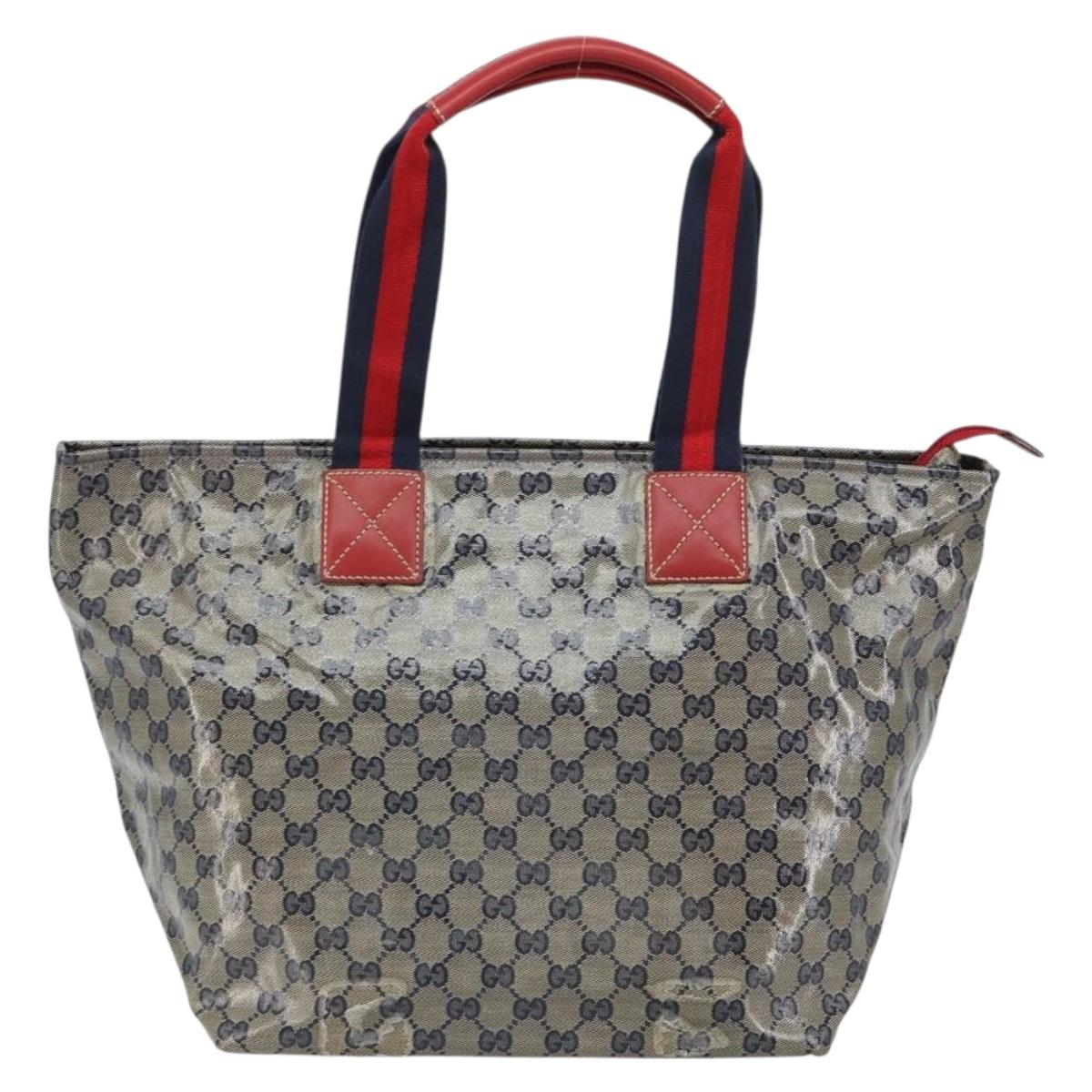 GUCCI GG Crystal Sherry Line Tote Bag Coated Canvas Navy Gold 131231 Auth 164487