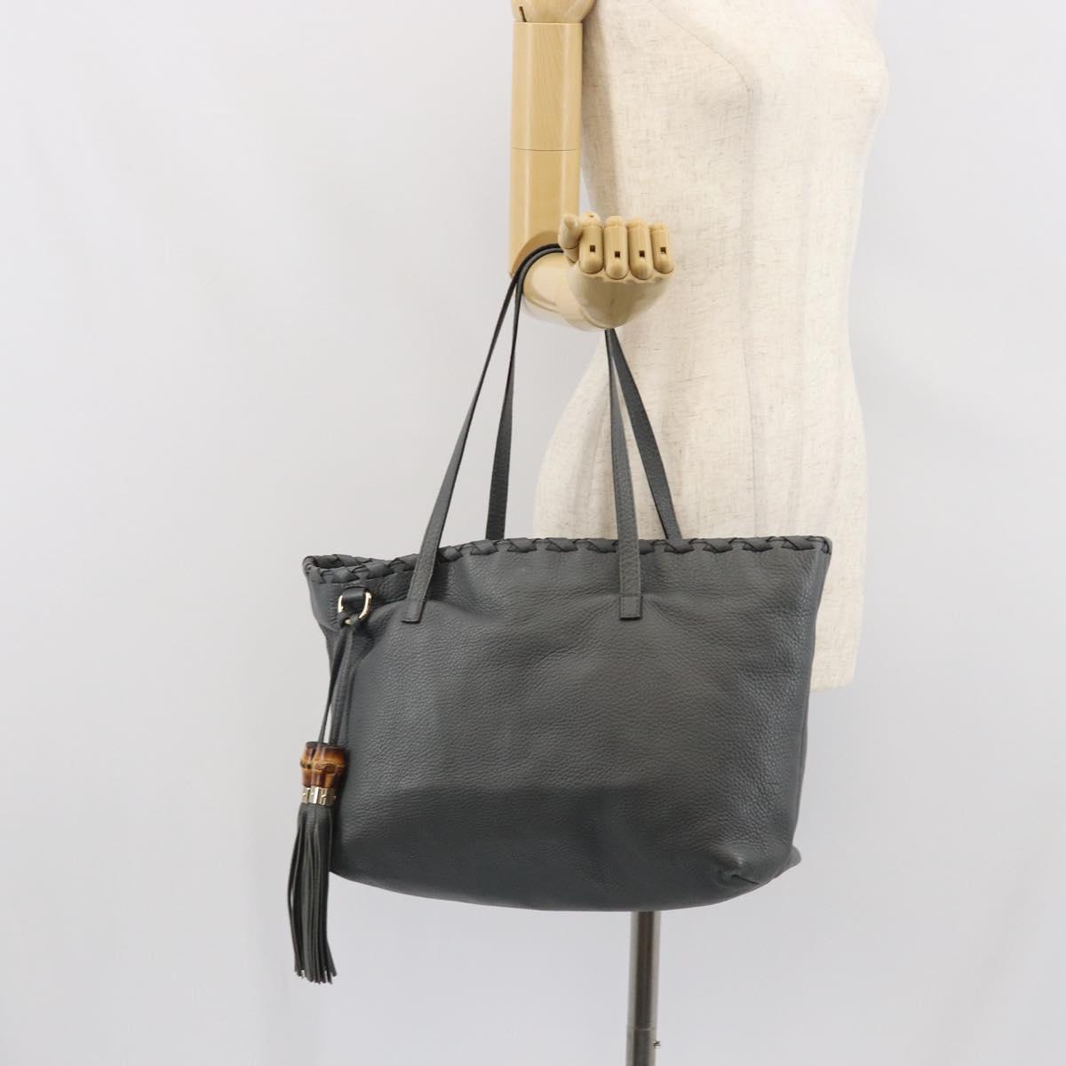 GUCCI Tote Bag Leather Outlet Gray Silver 354665 Auth 164491