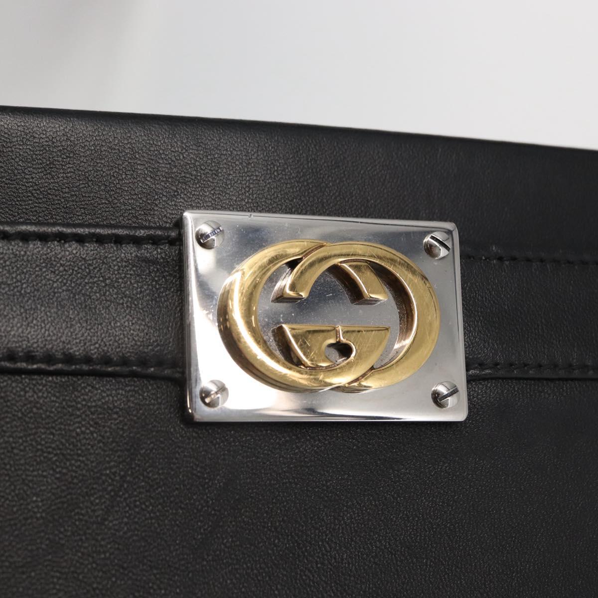GUCCI Shoulder Bag Leather Black Gold 630595 Auth 164492