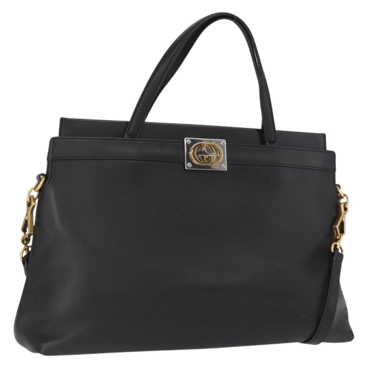 GUCCI Shoulder Bag Leather Black Gold 630595 Auth 164492