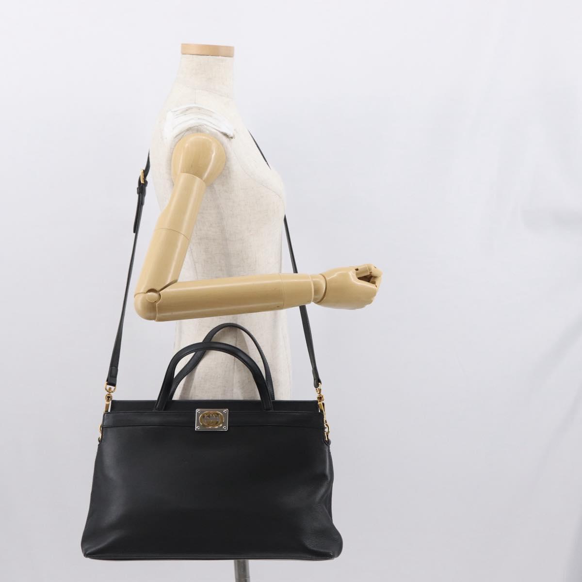 GUCCI Shoulder Bag Leather Black Gold 630595 Auth 164492