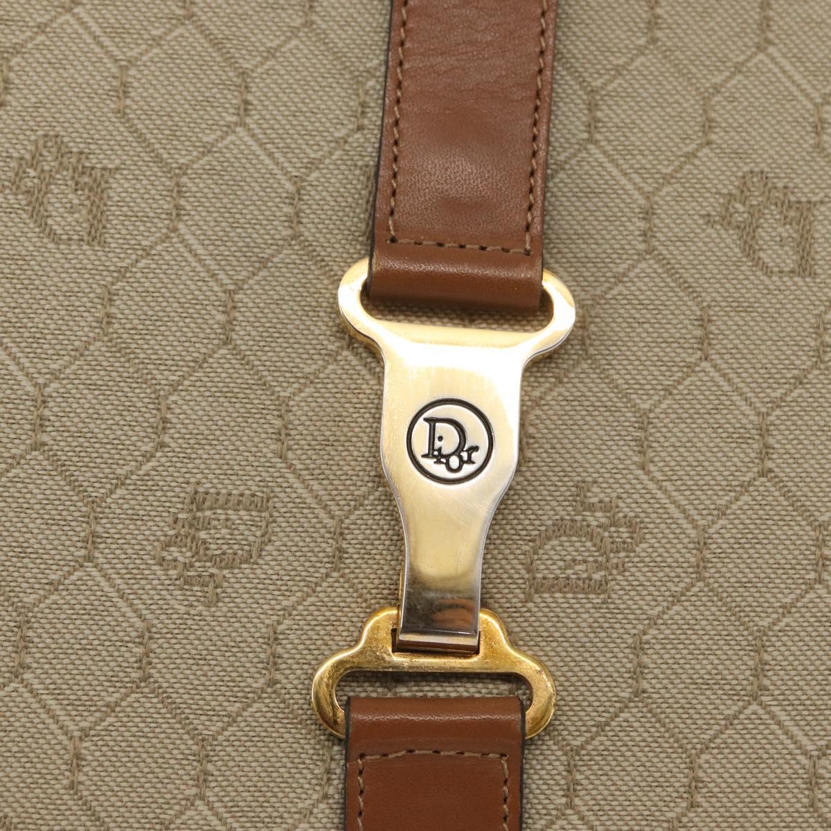 Christian Dior Honeycomb Canvas Shoulder Bag Beige Gold Auth 164498