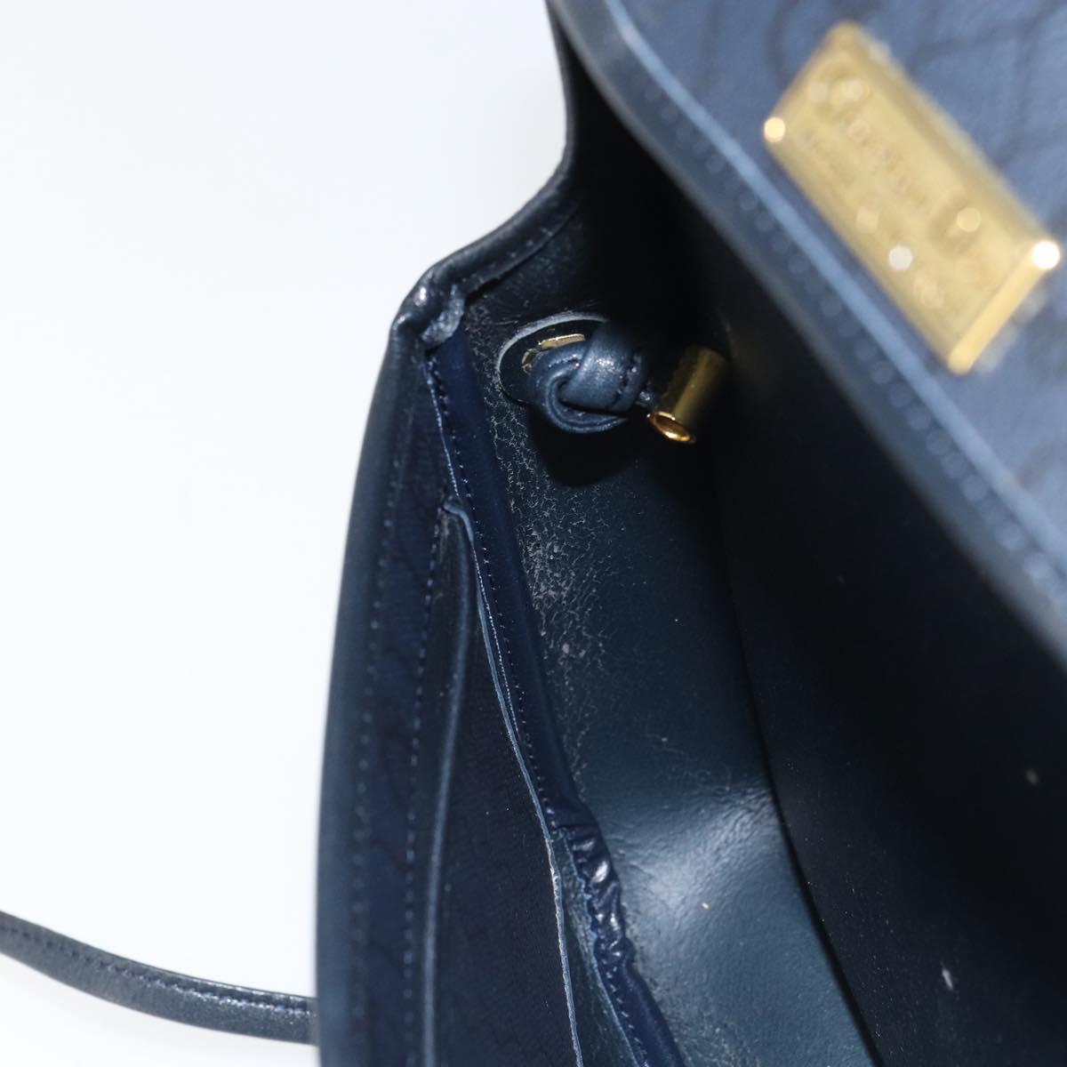 Christian Dior Honeycomb Canvas Shoulder Bag PVC Navy Gold Auth 164499