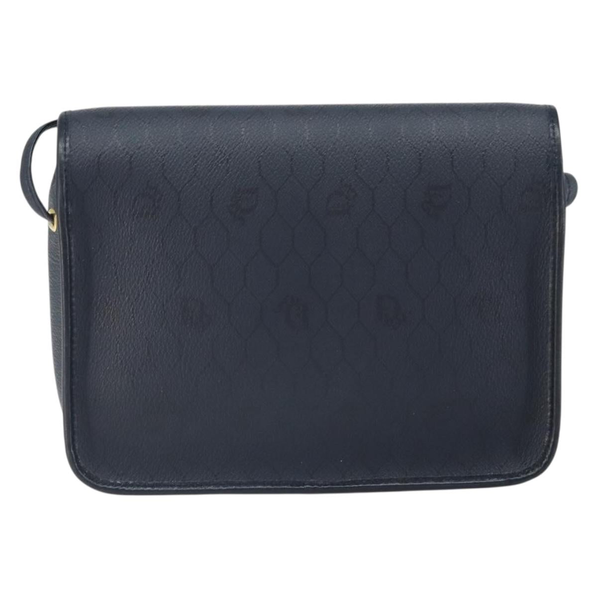 Christian Dior Honeycomb Canvas Shoulder Bag PVC Navy Gold Auth 164499