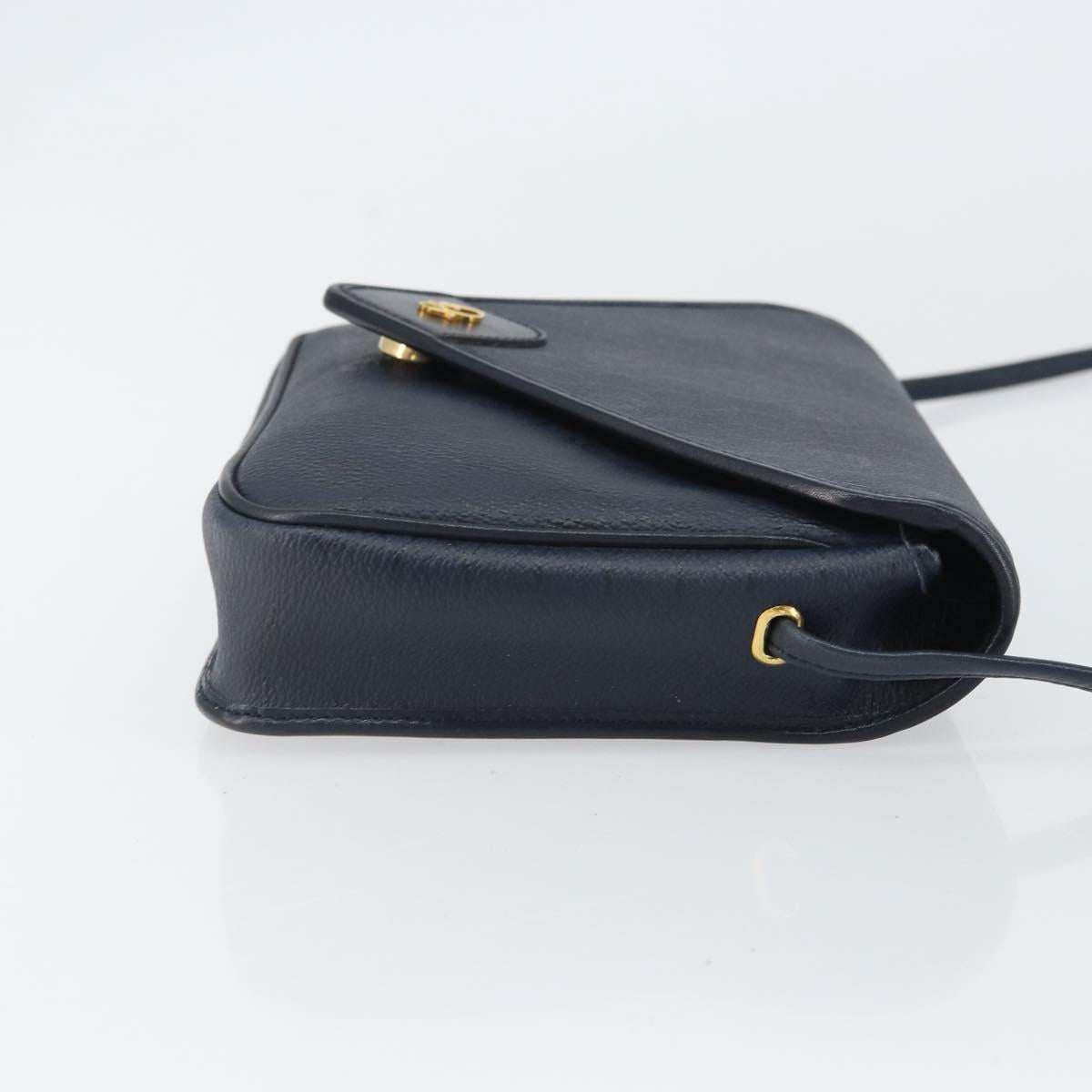 Christian Dior Honeycomb Canvas Shoulder Bag PVC Navy Gold Auth 164499