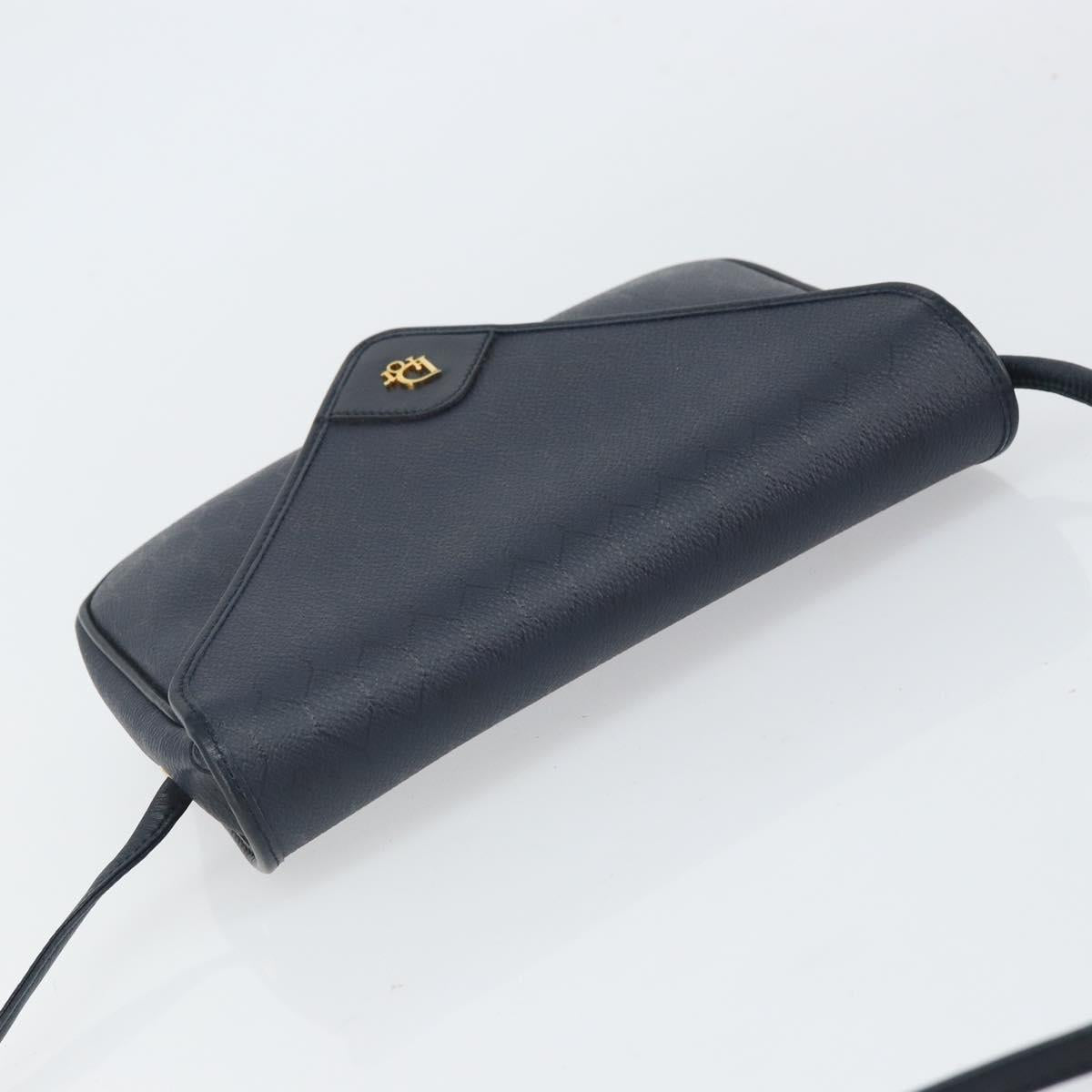 Christian Dior Honeycomb Canvas Shoulder Bag PVC Navy Gold Auth 164499