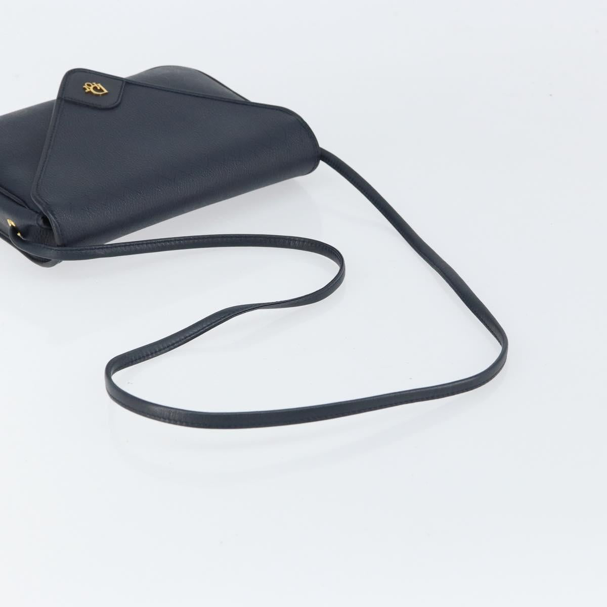 Christian Dior Honeycomb Canvas Shoulder Bag PVC Navy Gold Auth 164499