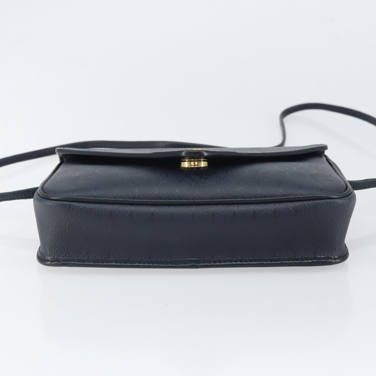 Christian Dior Honeycomb Canvas Shoulder Bag PVC Navy Gold Auth 164499