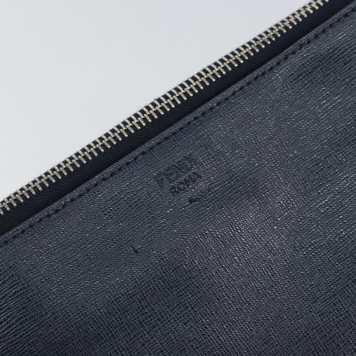 FENDI monster Clutch Bag Leather Blue Black Auth 164500