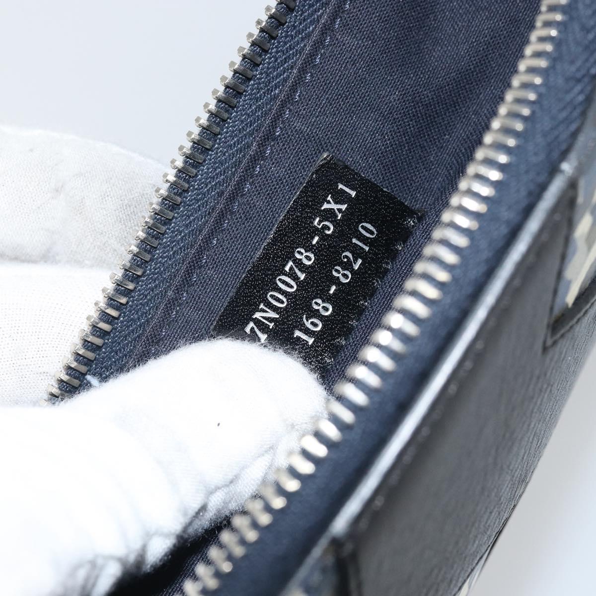 FENDI monster Clutch Bag Leather Blue Black Auth 164500