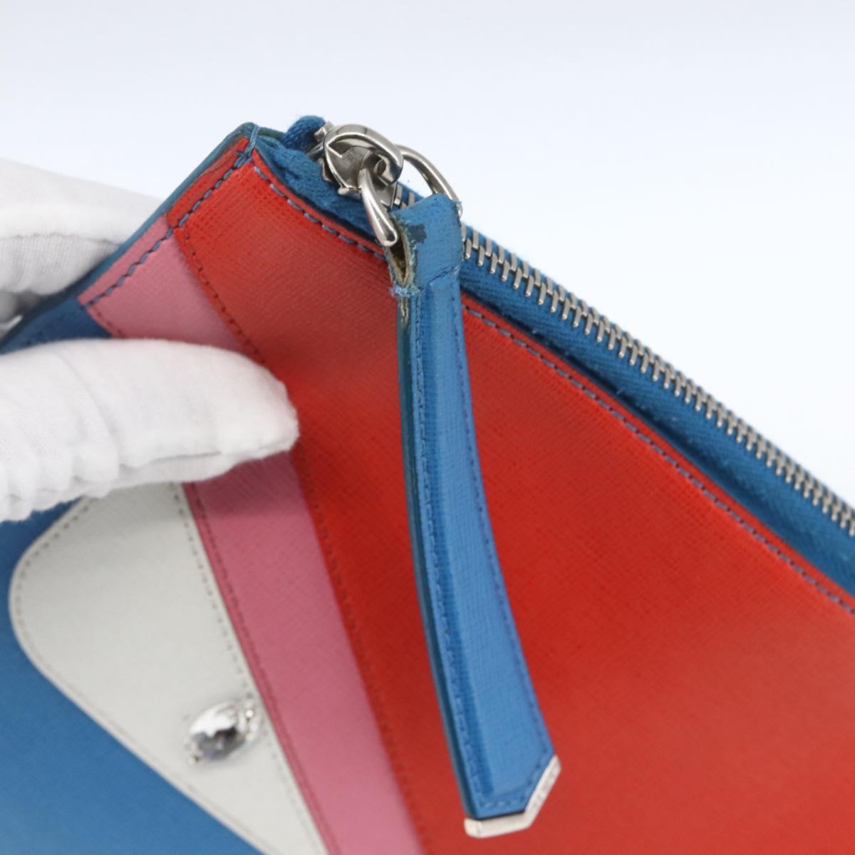 FENDI monster Clutch Bag Leather Blue Auth 164501