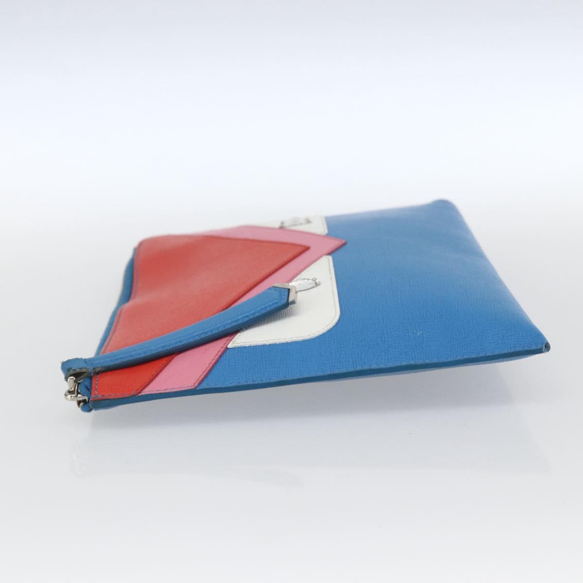 FENDI monster Clutch Bag Leather Blue Auth 164501