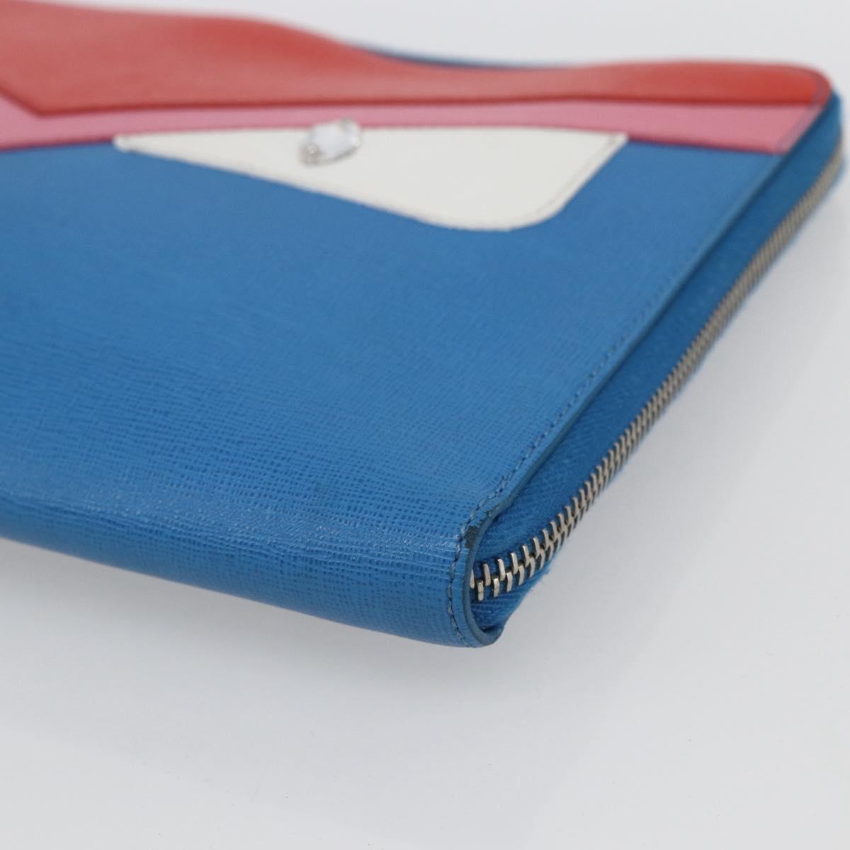 FENDI monster Clutch Bag Leather Blue Auth 164501