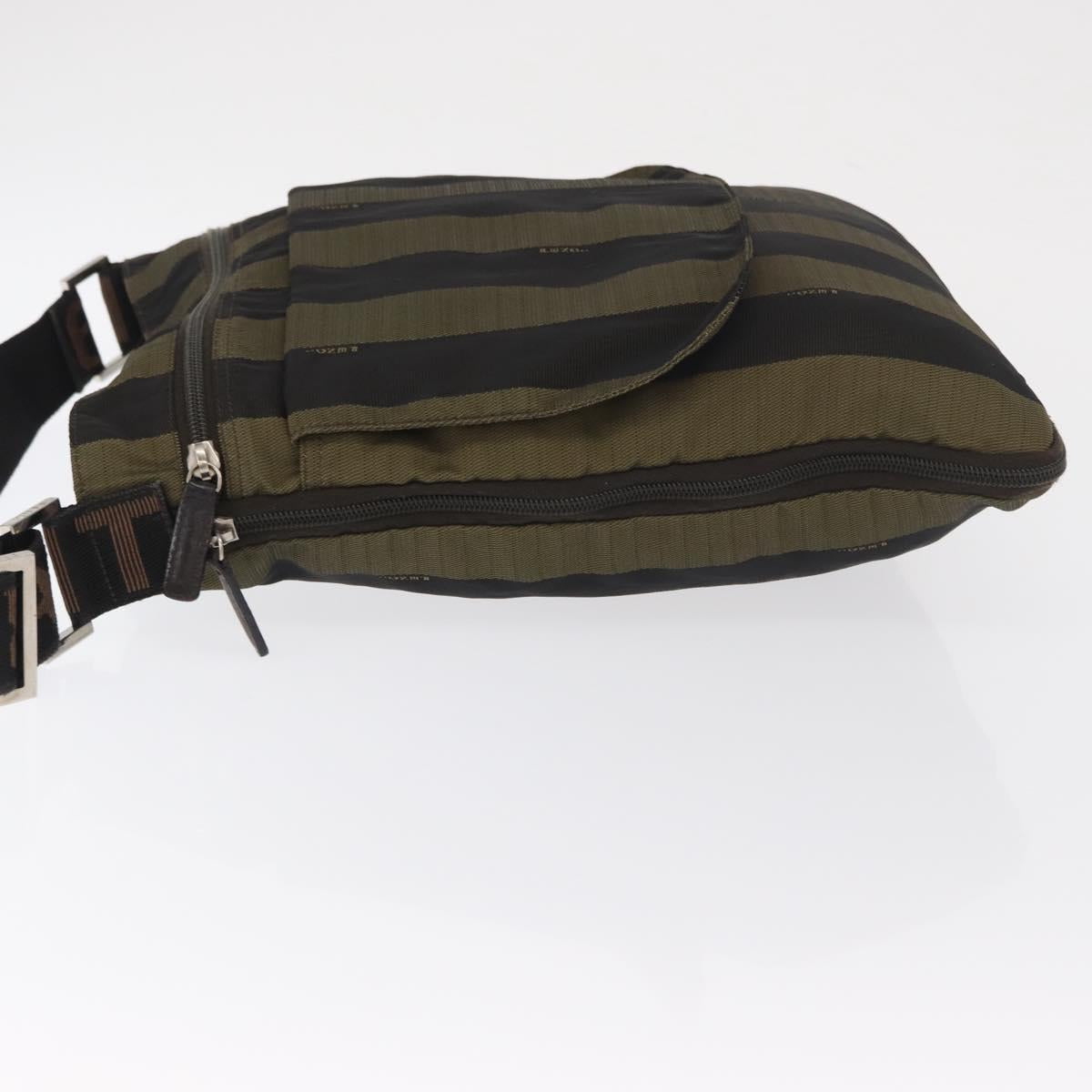 FENDI Pecan Canvas Shoulder Bag Black Brown Silver Auth 164502