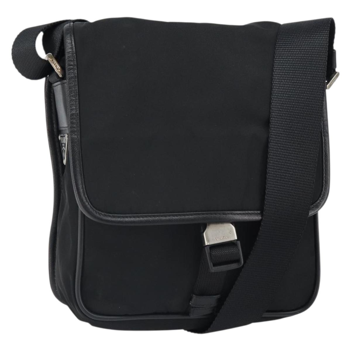 PRADA Shoulder Bag Nylon Black Silver Auth 164506