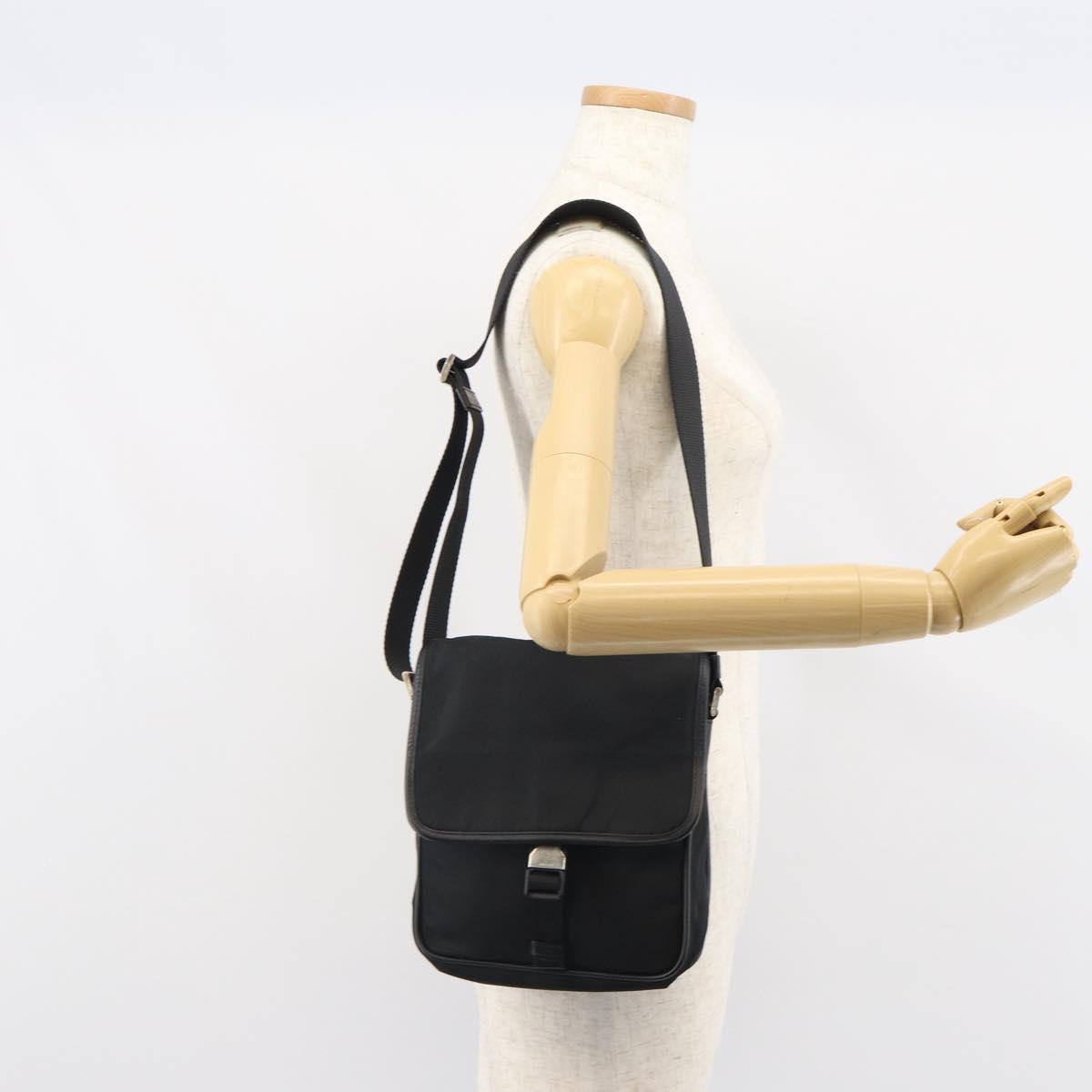 PRADA Shoulder Bag Nylon Black Silver Auth 164506