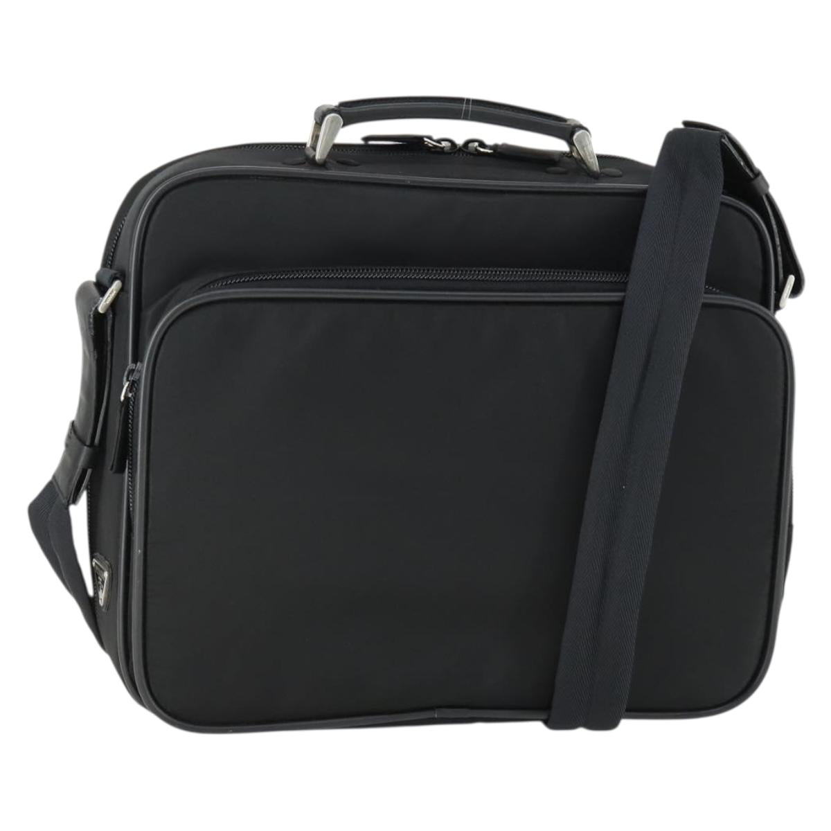 PRADA Shoulder Bag Nylon Black Silver Auth 164507