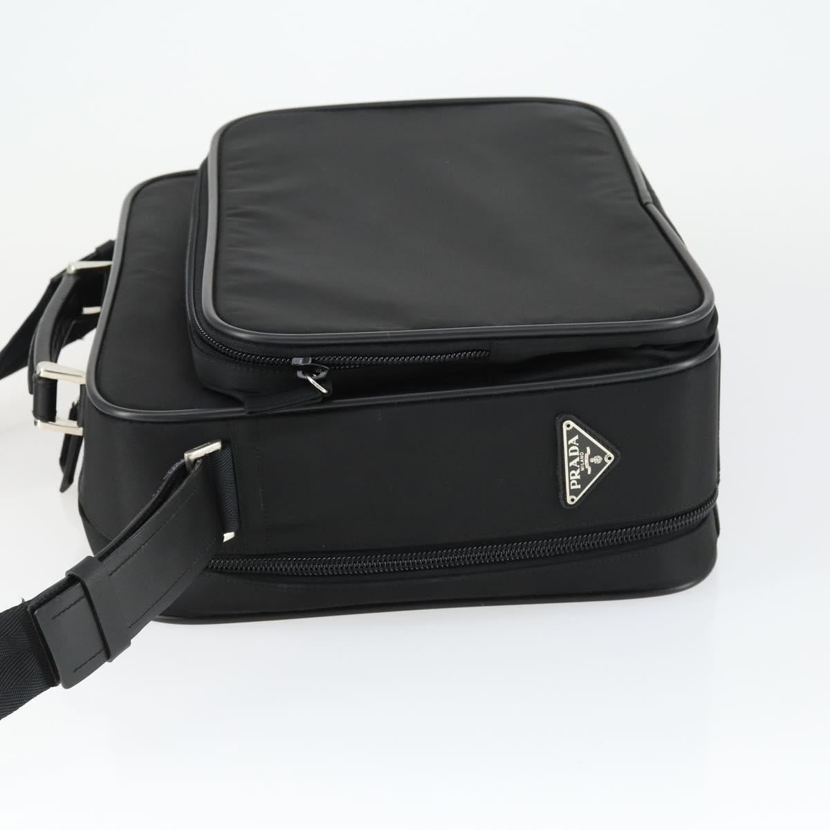PRADA Shoulder Bag Nylon Black Silver Auth 164507