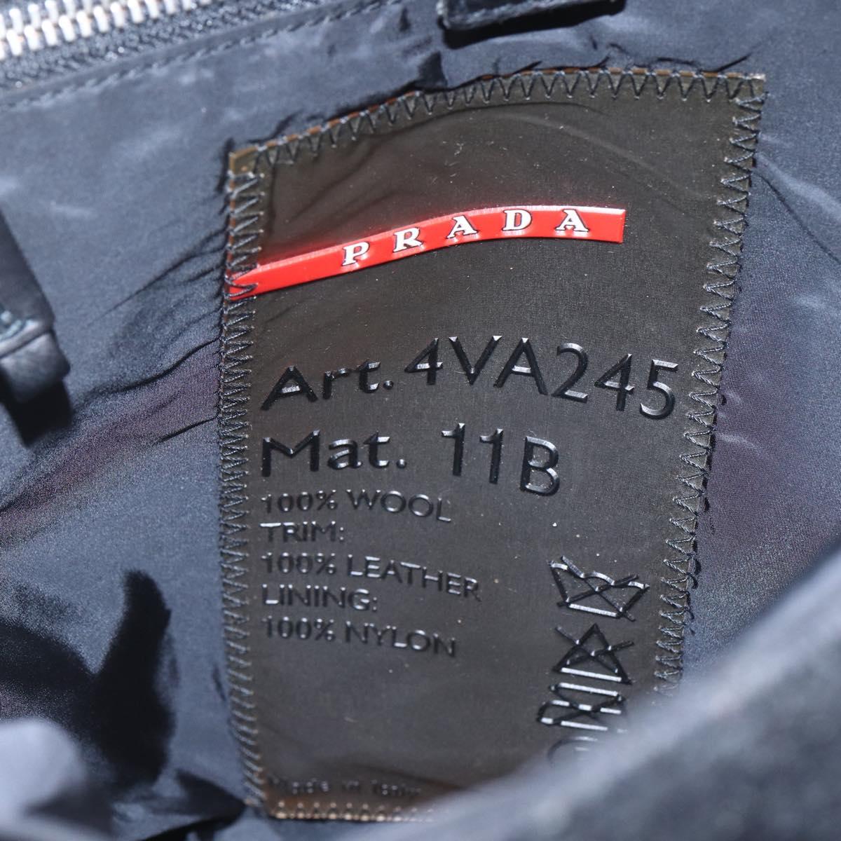 PRADA Shoulder Bag Wool Leather Black Silver Auth 164511