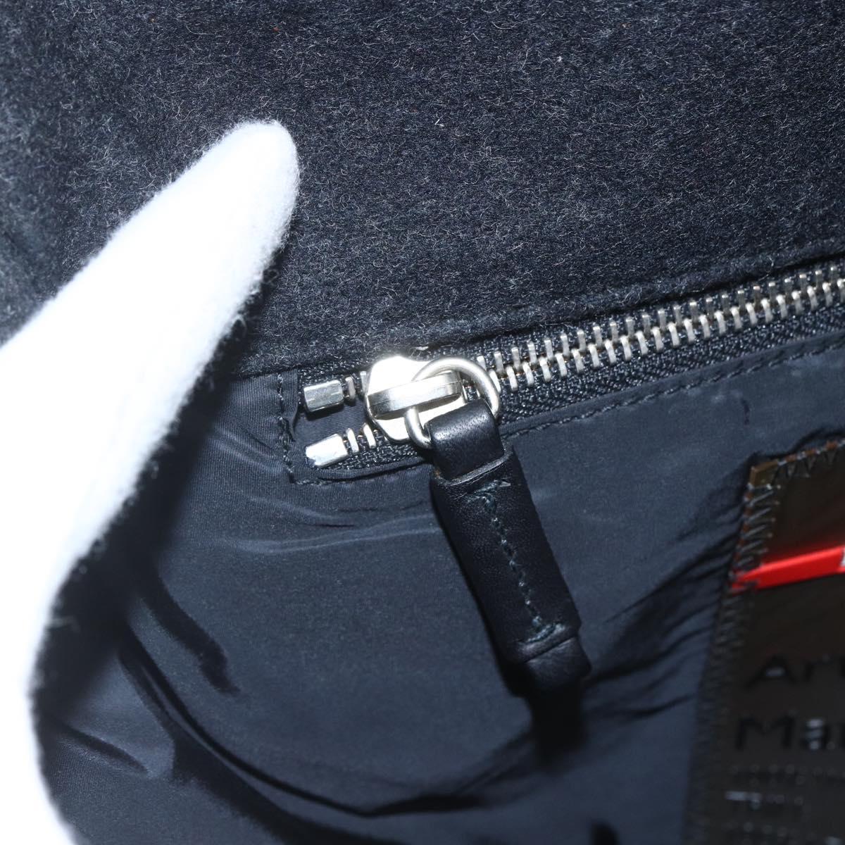 PRADA Shoulder Bag Wool Leather Black Silver Auth 164511