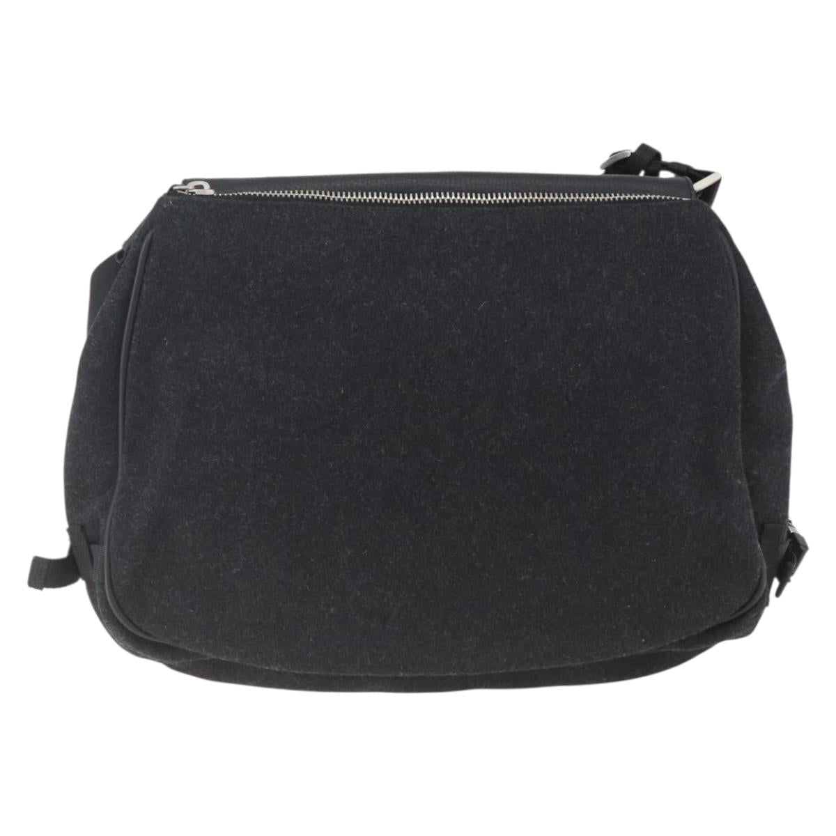 PRADA Shoulder Bag Wool Leather Black Silver Auth 164511