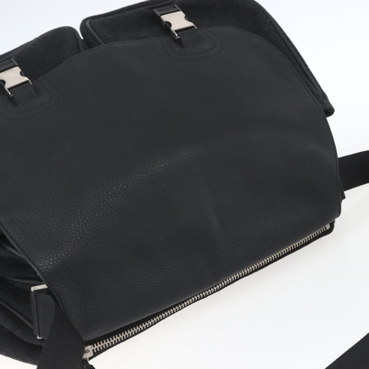 PRADA Shoulder Bag Wool Leather Black Silver Auth 164511
